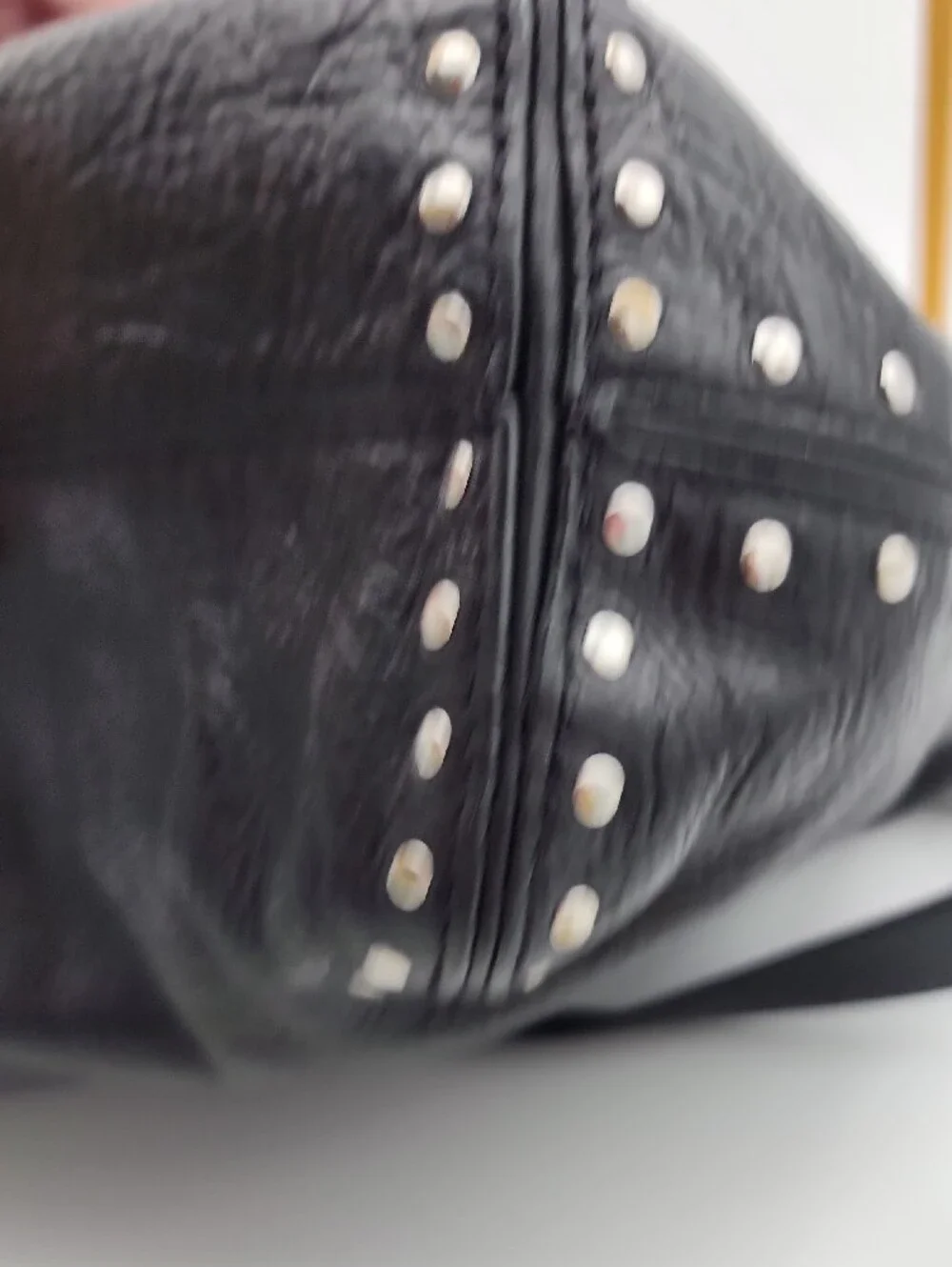 Michael Kors Uptown Astir Tortuga Black Leather Studded Chain-Accent Hobo